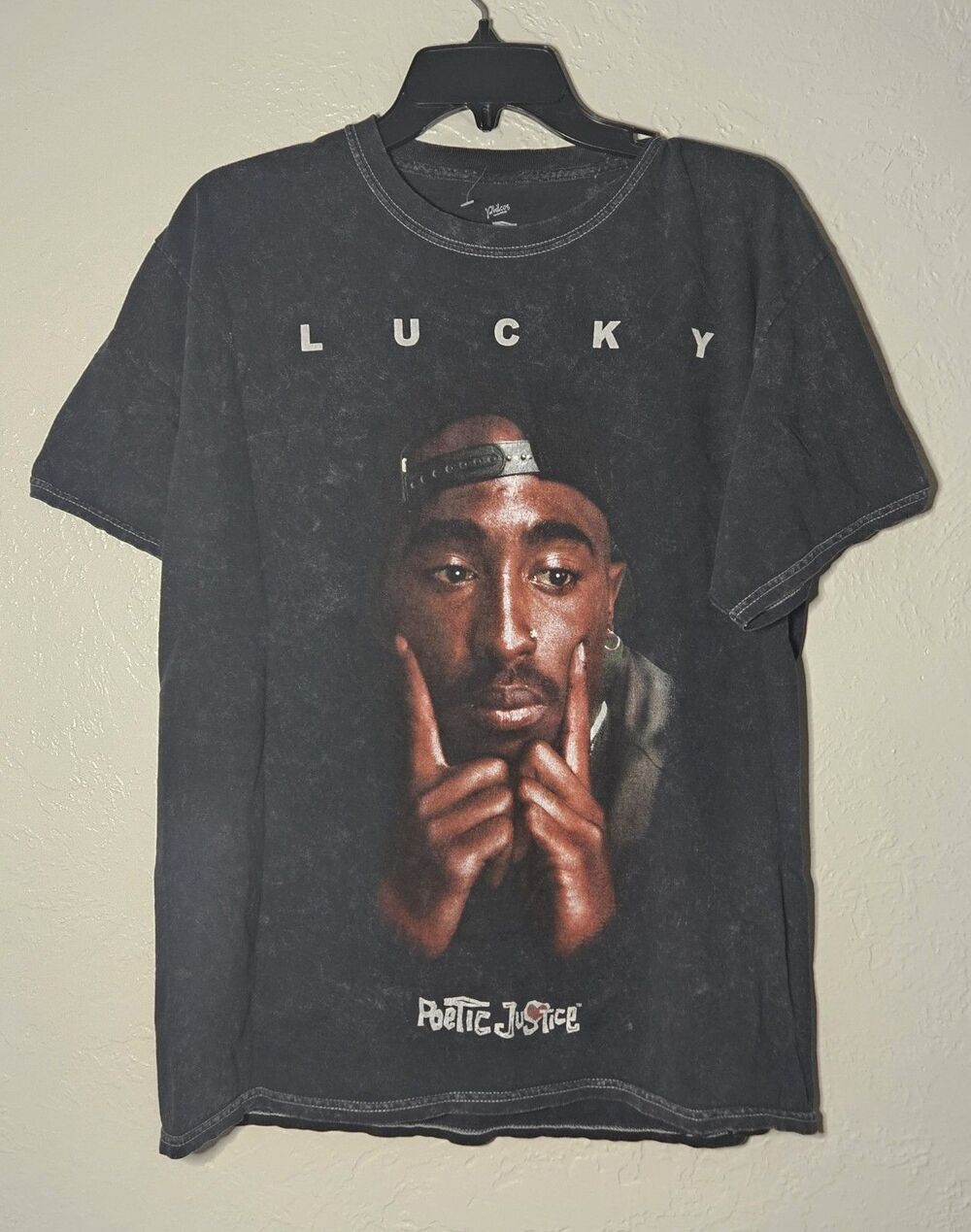 Poetic Justice Tupac Shakur 2Pac Lucky Black Short Sleeve Crew Neck T-Shirt SZ M